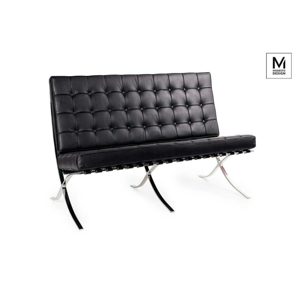 MODESTO sofa dwuosobowa BARCELON czarna - ekoskóra, stal polerowana